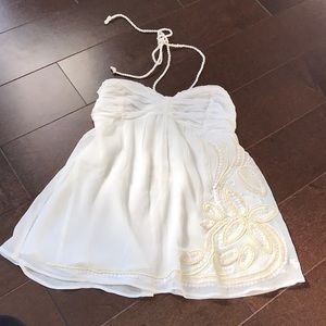 Off White Beaded Halter Top